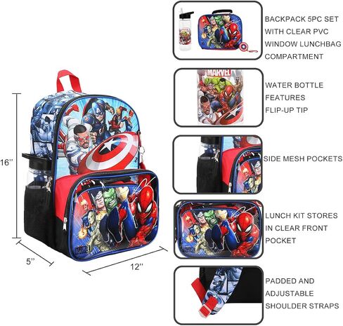 Marvel Multiverse 5-Piece Backpack & Lunchbox Set With Water Bottle in Saudi Arabia