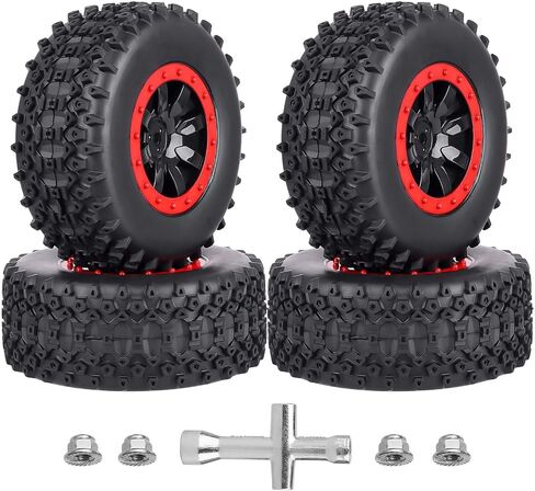 HobbyPark 12mm Hex PreGlued 1/10 RC Short Course Wheels and Tires Set for Traxxas Slash 2wd 4X4 VXL BL-2S Redcat Blackout SC Pro TR10, Losi 22S SCT 2S 3S 4S Lipo Brushless Systems (Style D) in Saudi Arabia