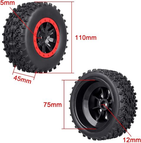 HobbyPark 12mm Hex PreGlued 1/10 RC Short Course Wheels and Tires Set for Traxxas Slash 2wd 4X4 VXL BL-2S Redcat Blackout SC Pro TR10, Losi 22S SCT 2S 3S 4S Lipo Brushless Systems (Style D) in Saudi Arabia