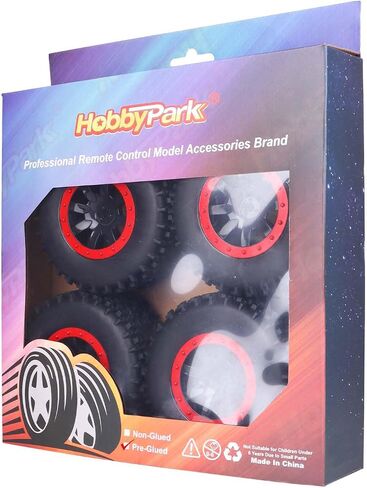 HobbyPark 12mm Hex PreGlued 1/10 RC Short Course Wheels and Tires Set for Traxxas Slash 2wd 4X4 VXL BL-2S Redcat Blackout SC Pro TR10, Losi 22S SCT 2S 3S 4S Lipo Brushless Systems (Style D) in Saudi Arabia