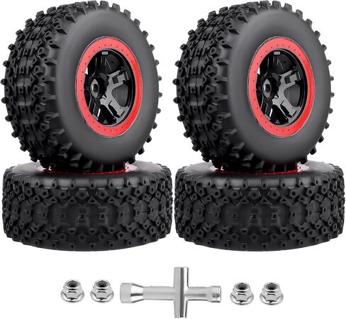 HobbyPark 12mm Hex PreGlued 1/10 RC Short Course Wheels and Tires Set for Traxxas Slash 2wd 4X4 VXL BL-2S Redcat Blackout SC Pro TR10, Losi 22S SCT 2S 3S 4S Lipo Brushless Systems (Style D) in Saudi Arabia