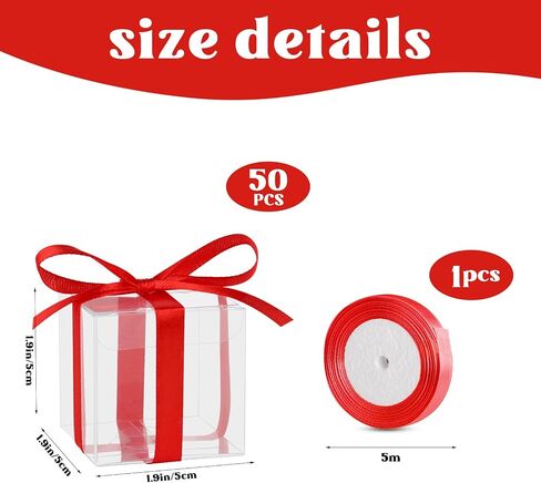 Adecortalk 50 Pcs Clear Favor Boxes, 2x2x2 Inch Clear Plastic Gift Boxes with Gold Ribbon, Clear Gift Boxes Macrame Boxes for Wedding Party Favor Boxes, Baby Showers, Christmas in Kuwait
