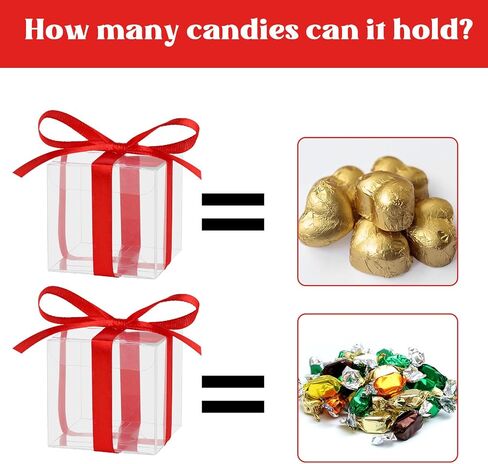 Adecortalk 50 Pcs Clear Favor Boxes, 2x2x2 Inch Clear Plastic Gift Boxes with Gold Ribbon, Clear Gift Boxes Macrame Boxes for Wedding Party Favor Boxes, Baby Showers, Christmas in Kuwait