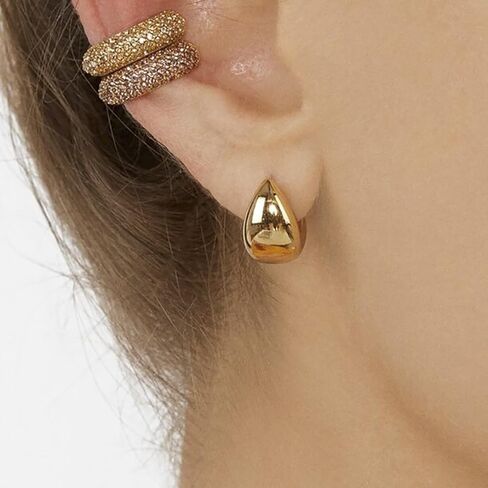 C Shape Chunky Hoop Ear Cuff for Women Non Pierced CZ Huggie Earrings Bohemia Cartilage Cuff Earrings Stackable Rhinestone Clip on Earrings Dainty Jewelry Gifts in Kuwait