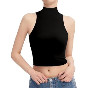 FOUGEDE Women's Mock Turtleneck Long Sleeve/Sleeveless/Half Sleeve/Short Sleeve/Crop Top Basic Fitted Stretch Slim Tops