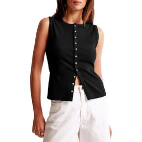 BAIGRAM Women Button Down Fitted Ribbed Tank Tops Cute Summer Sleeveless Vest Tops Going Out Y2K Trendy