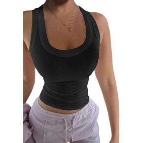 YFANG Women's Sleeveless Ribbed Knit Racerback Casual Tank Top Basic Slim Fitted Camisole Crop Top