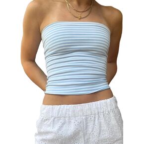 Strapless Going Out Tops for Women Colorful Floral Striped Print Tube Crop Top Backless Y2k Corset Bandeau Bra Tops