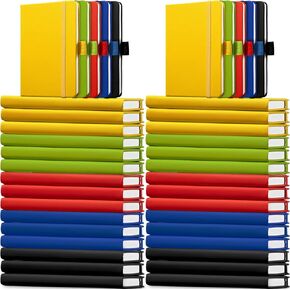 40 Pack Pocket Notebook Journals A6 Mini Hardcover Journal PU Leather Lined Notebooks 3.5 x 5.5 Inch Small College Ruled Notepad With Pen Holder for Writing Office School Supplies (Black)
