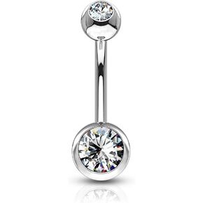 Pierced Owl - 14G Stainless Steel CZ Crystal Gem Internally Threaded Belly Button Ring