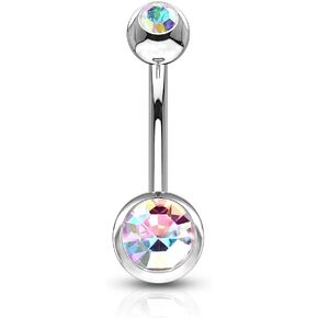 Pierced Owl - 14G Stainless Steel CZ Crystal Gem Internally Threaded Belly Button Ring