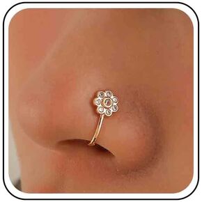 Vintage Crystal Flower Nose Ring Rhinestone Floral Nose Cuff Cz Copper African Nose Ring Fake Non Pierced Nose Ring Jewelry for Women