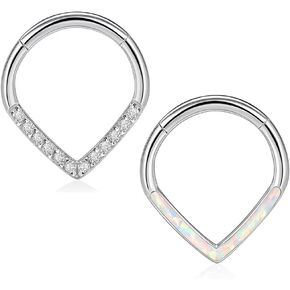 Casvort 3 PCS 16G 316 Surgical Stainless Steel Zirconia/Opal Septum Nose Piercing Rings, Segment Tragus Rings, Helix Daith Conch Piercing Rings, Lobe Belly Hoop Earrings, Body Jewelry.
