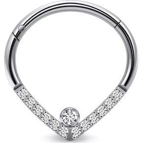 16G G23 Titanium Teardrop Septum Rings Hinged Septum Nose Rings Hoop Clicker Internally Threaded Helix Daith Cartilage Tragus Earrings Eyebrow Body Piercing Jewelry for Women Men 8mm 10mm