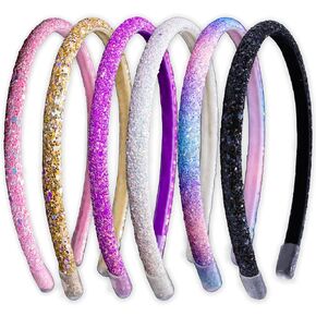 FROG SAC 6 Headbands for Girls - Thin Glitter Toddler Hair Accessories, Little Girl Rainbow Hair Bands, Kids Fashion Head Band Pack, Cute Sparkle Headband Accessory Set