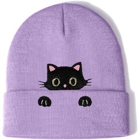 Cat Hat Beanie for Cat Lover Gifts Cute Women Embroidery Cat Themed Gifts for Cat Mom Funny Novelty Trendy Cat Stuff