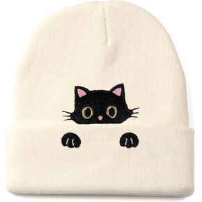 Cat Hat Beanie for Cat Lover Gifts Cute Women Embroidery Cat Themed Gifts for Cat Mom Funny Novelty Trendy Cat Stuff