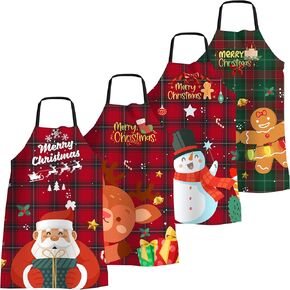 4 Pack Funny Christmas Kitchen Aprons for Women Men Adjustable Cooking Chef Aprons Waterproof Bib Aprons Cute Xmas Party Gift