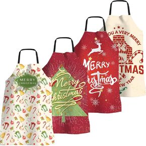 4 Pack Funny Christmas Kitchen Aprons for Women Men Adjustable Cooking Chef Aprons Waterproof Bib Aprons Cute Xmas Party Gift