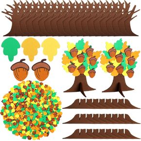 Nuanchu 20 Set Fall Thanksgiving Tree Pine Cone 3D Foam Leaves Sticker Self Adhesive Foam Tree Pine Cone Glitter Sticker Thanksgiving Glitter Foam Sticker Set for Craft Project Family Art Activity
