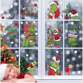 Christmas Grinch Decorations Window Clings, Upgraded Static Christmas Window Stickers, for Car Office Home School Christmas Party Supplies Winter Holiday Decorations