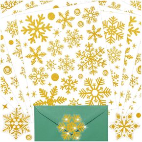White Glitter Silver Christmas Snowflake Stickers Envelope Seals (294pcs, Vinyl, Reusable, Indoor, Variety Pack, Irregular, Polished, for Window Decoration, Party Supplies, Kid)