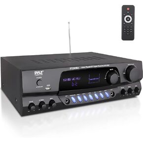 Wireless Bluetooth Audio Power Amplifier - 300W 4 Channel Home Theater Stereo Receiver with USB, AM FM, 2 Mic IN with Echo, RCA, LED, Speaker Selector - For Studio, Home Use - Pyle PT272AUBT