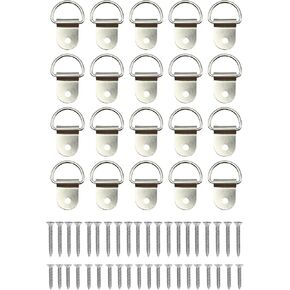 20 Pcs Small D-Ring Tie Down, Tie Down Anchors with Screws, Picture Hooks Single Hole D Ring Hooks for Hanging Pictures, Photo Frames, Paintings, Artworks, Christmas Accessories