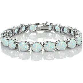 Ice Gems Sterling Silver Genuine or Created Gemstone 9x7mm Oval Tennis Bracelet