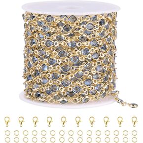 SMYHTGLIF 5 Meters Mixed Color Glass Bead Jewelry Making Chains Gold Plated Brass Chain for Jewelry Making DIY Craft Chain Bulk