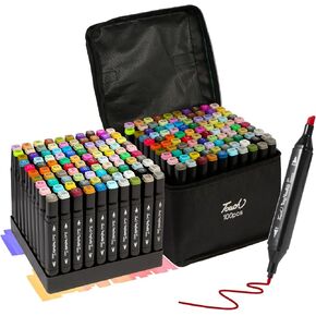 100 Colors Dual Tips Alcohol Markers, Art Markers Pens with Pen Holder, Permanent Sketch Markers Set for Kids Adults Coloring,Painting, Sketching, Illustrations
