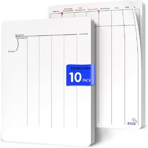 SCRIBBLEDO Division & Place Value Math Practice 9"x12" Small White Board Dry Erase Sheets Math Manipulatives 3rd Grade Long Division Math Supplies Teacher Students Classroom Pack of 10 Sheets