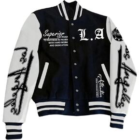 SOLY HUX Men's Varsity Jacket Color Block Letter Graphic Print Long Sleeve Casual Baseball Jacket