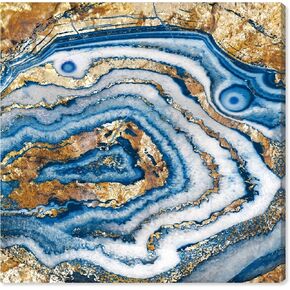 The Oliver Gal Artist Co. Abstract Wall Art Canvas Prints 'Bleu Agate' Home Décor, 12 in x 12 in, Blue,Gold