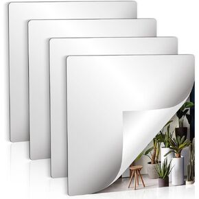 4 Pcs Self Adhesive Acrylic Mirror, Unbreakable Mirror Tiles, Flexible Wall Mirror Sheets Shatterproof Full Length Mirrors for Home Bedroom Gym Door Wardrobe Use