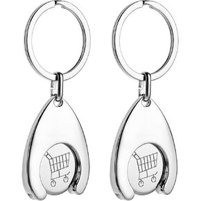2 Pieces Quarter Holder Keychain, Metal Shopping Trolley Tokens Keyring Mini Aluminum Alloy Key Ring Portable Shopping Carts for Groceries Gifts for Men Women (cart)