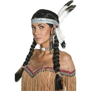 Smiffy's Women's Native Indian Wig Plaits with Feather Headband