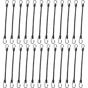 ZOEYES 24PCS 12-Inch Heavy Duty Bungee Cord with Hook, Superior Rubber Elastic Tie Down with Metal Hooks for Luggage Rack, Camping, Tarps, Hand Carts (Black)