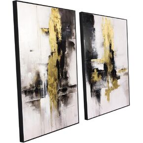 Framed Canvas Wall Art - Black and Gold Wall Art Decor - Large Abstract Wall Art for living room bedroom office bathroom