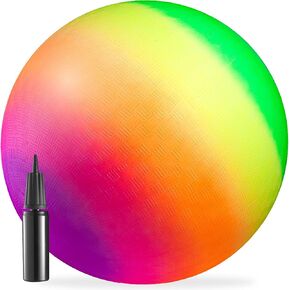 18 Inch Rainbow Playground Ball for Kids (Pack of 1) Jumbo Size Rainbow Inflatable Big Bouncy Kickball for Park, Giant Balls for Indoor and Outdoor Games with Hand Pump