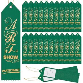 Tigeen 50 Pcs Participant Award Ribbons with Event Card and String Art Show Participation Ribbon Green Participant Prize Ribbons for Kids Competition, Calligraphy Drawing Contests, School, Office Team