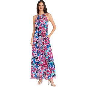 Maggy London Women's Floral Printed Halter Maxi with Waist Tie
