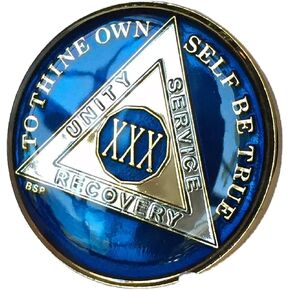 30 Year Midnight Blue AA Medallion Chip Tri Plate Gold & Nickel Plated Serenity Prayer