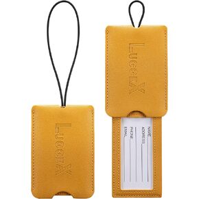 LUGGEX Luggage Tags for Suitcases, PU Leather Luggage Tags for Travel (Black)