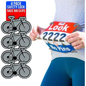 bibSNAPS Metal Enamel Event Clips - Snap & Lock, Non-Magnetic Race Bib Holder for Runners and Cyclist, Safety Lock Race Clips for Marathon or Triathlon, Number Holder - 4 Pack (Bicycle)