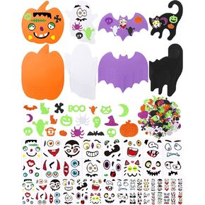 234 Pcs Halloween Foam Craft Kit Include Pumpkin Ghost Cat Shape Foam Craft with Halloween Foam Stickers Funny Pumpkin Face Stickers for Halloween Kids DIY Craft Party Favors Decorations