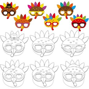 36 Pcs Thanksgiving Color Your Own Turkey Masks Craft Kits for Kids, Paper Turkey Face Mask DIY Thanksgiving Party Game Supplies for Kindergarten Preschool Girls Boys Toddlers Class Home Activity