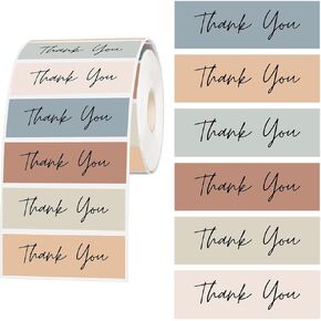 Whaline 1000Pcs Boho Thank You Stickers 6 Colors Rectangular Paper Decals Adhesive Seal Sticker Decor for Party Favor Gifts Supplies, 1 x 3 in