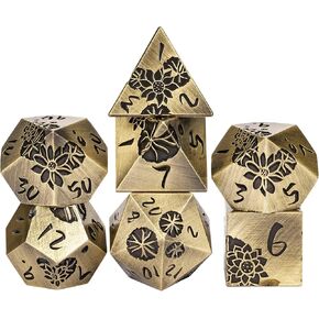 Lotus Flower Metal DND Dice Set,Heavy Metallic Flower D&D Dice Set with Gift Metal Case for Dungeons and Dragons TTRPG Games Roleplaying Games Shadowrun Pathfinder MTG(Ancient Red Copper)