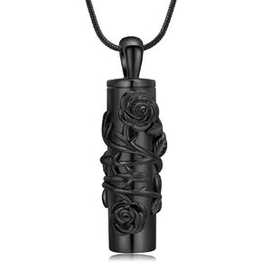 Cylinder Urn Necklace for Ashes Roseflower Cremation Jewelry Urn Ashes Necklace for Women Men Memorial Keepsake Necklace of Loved One